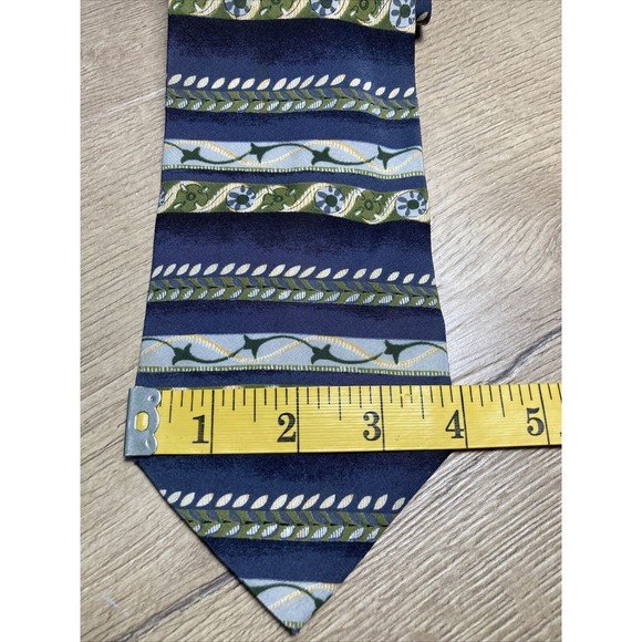 Mens Necktie Silk Made in Italy Zylos George Machado Green/Blue - Picture 2 of 5